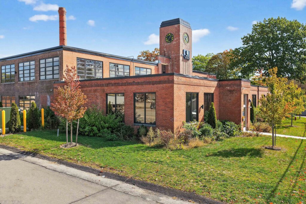 industrial-looking building with brick facade